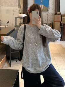 DAZY 女款圓領寬鬆長袖波點長版T恤 - 灰色 - 查看 6