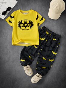 BATMAN X SHEIN Young Boy Bat Print T-Shirt And Pants Set - Multicolor - View 1