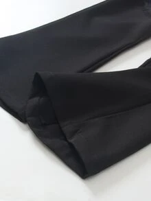 Elladie kids 女童黑色喇叭褲，附可拆式蕾絲包臀裙疊層，鬆緊腰綁帶裝飾，休閒度假喇叭長褲 - 黑色 - 查看 7