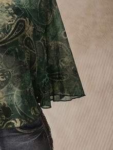 SHEIN ICON 大尺碼女款不對稱肩全印花休閒百搭日常上衣 - 彩色 - 查看 4