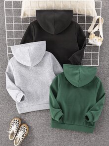 SHEIN 買2送1兒童青少年男孩休閒運動保暖內裡加厚黑色運動衫，基礎上衣，軍綠色灰色運動衫，適合秋冬季，學校、家庭聚會、度假、派對，秋季穿搭，冬季穿搭 - 彩色 - 查看 5