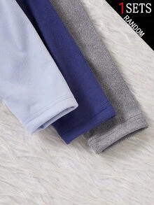 SHEIN (Randomly Ships 1 Of 3)Young Boy Solid Color Round Neck Long Sleeve Top & Pants Thermal Set, Soft Fleece-Lined And Thickened Autumn/Winter - Multicolor - View 6