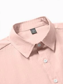 Manfinity Homme 男士純色短袖襯衫與長褲休閒日常套裝 - 粉色 - 查看 8