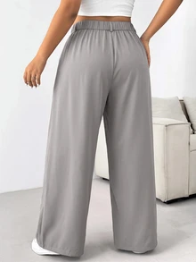 SHEIN EZwear 大尺碼女款純色簡約商務長褲，適合畢業場合 - 藕粉色 - 查看 2