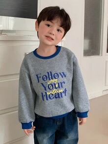 DAZY Baby Boy Crew Neck Colorblock Long Sleeve Sweatshirt Fall - Grey - View 3