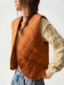 Bohemela Jaket Rompi Wanita Ukuran Besar Motif Bunga Jacquard dengan Bagian Depan Terbuka - MultiWarna - View 6