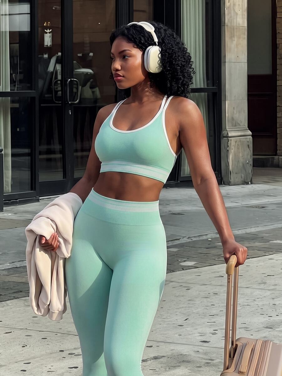 Rovax Set Olahraga Wanita Terdiri dari Camisole Pendek dan Legging - Hijau - View 1