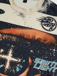 ROMWE MEN Street Life Casual Round Neck Printed T-Shirt, Long Sleeve Top, Street Style, Spring/Autumn - Multicolor - View 4