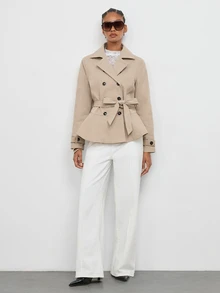 Maija Jaket Trench Coat Wanita Kasual Musim Gugur Model Kancing Ganda dengan Sabuk - Khaki - View 4