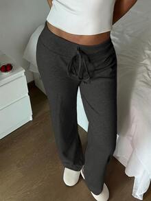 SHEIN EZwear 女款保暖內裡粉色舒適長褲，適合秋冬穿著 - 深灰色 - 查看 4