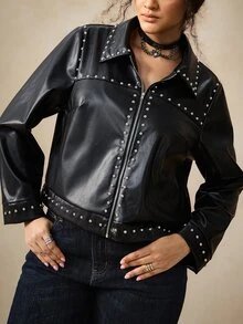 Nubod PU Fabric Bubble Design Plus Size Jacket Winter - Black - View 6