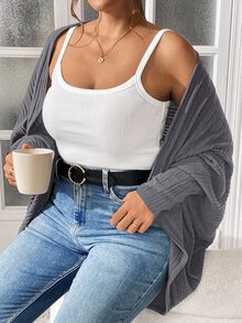 Shapeblank Cardigan Lengan Panjang Wanita Ukuran Besar Warna Polos Kasual Elegan Serbaguna untuk Sehari-hari, Cocok untuk Guru, Acara Formal, dan Keluar Rumah Warna Abu-abu Musim Gugur - Dark Grey - View 6