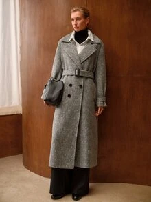 MOTF PREMIUM WOMEN'S DOUBLE-BREASTED NOTCHED LAPEL OVERCOAT - Coffee Brown - View 3