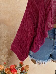Soleia Women's Plus Size Yellow Pullover Knit Sweater Fall - Red Violet - View 6
