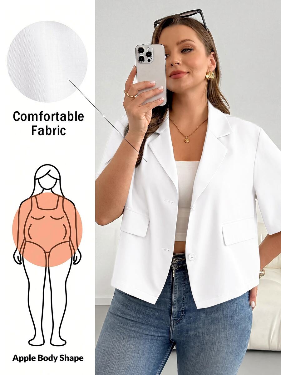 Shapeblank Plus Size Minimalist Versatile Button Blazer Business - White - View 1