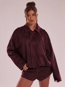 SHEIN BAE Autumn Casual Versatile Solid Color Shorts - Red Violet - View 7