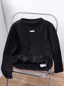 SHEIN Tween Boy Patch Design Kids Crew Neck Long Sleeve Casual T-Winter Shirt - Black - View 2