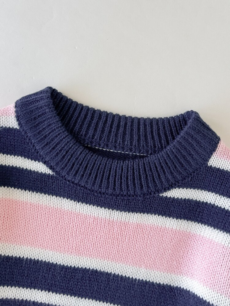 SHEIN Little Girls Striped Crew Neck Knit Sweater, Lively Elegant Cute Academy Style, Soft Fall Winter, Christmas Halloween Daily Play Vacation Travel Wear - Multicolor - View 4