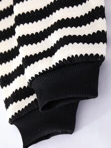SHEIN 嬰兒男孩/女孩秋冬款黑白條紋圓領抓絨內裡加厚運動衫 - 黑與白 - 查看 5