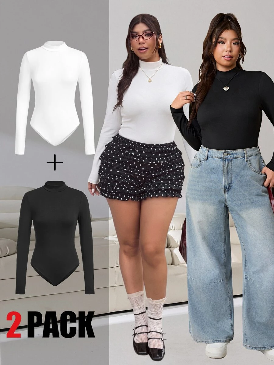 Solflare Jumpsuit Lengan Panjang 2 Potong Warna Polos Minimalis Serbaguna Ukuran Plus untuk Liburan