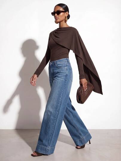 Zivah New Summer/Autumn Casual Commute Brown Slim Fit Long Sleeve Cape Shawl Women's T-Shirt, Suitable For Daily Wear, Outings, Vacations, Beach, Parties, Holidays, Airport Outfits, Brunch Outfits, Bohemian, Shopping, Women's Work Outfits, Graduation, Country Music Concerts, Back To School