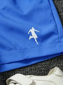 SHEIN Mirajuku 2件組男孩休閒長袖拉鍊夾克與短褲套裝，精緻運動印花，舒適寬鬆版型，適合日常穿著、上學、外出與運動 - 藍色 - 查看 7
