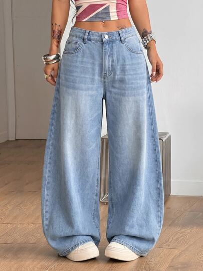 Coolane Women's Casual Washed Curved Leg Jeans Fall Off Campus College School Light Blue