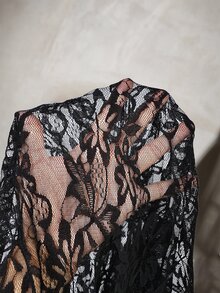 SHEIN SXY 夏季黑色亮面透視網紗短洋裝 - 黑色 - 查看 3