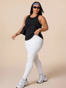 SHEIN Rhythm Era Women's Plus Size Solid Color Casual Versatile Daily Gym Travel Sports T-Shirt Black Autumn Fall - Black - View 2