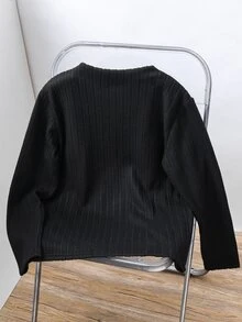 SHEIN Tween Boy Patch Design Kids Crew Neck Long Sleeve Casual T-Winter Shirt - Black - View 4