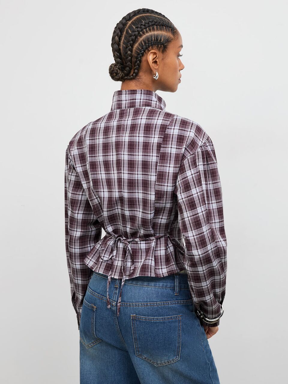 SHEIN Maija Purple Plaid Petal Sleeve Fitted Women's Jacket With Front Collar Flap, Summer And Autumn