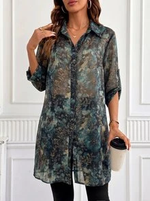 SHEIN Clasi 女款全印花休閒百搭日常長袖襯衫 - 彩色 - 查看 3