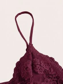 SHEIN ICON Top de tirantes Y2K con encaje en contraste y fruncido - Burdeos - Ver 3