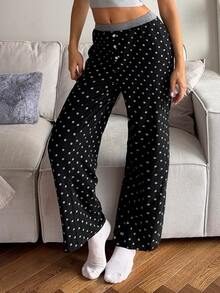 DAZY Women's Polka Dot Pattern Button Design Loose Pajama Pants Fall - Black - View 3