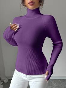 SHEIN Raffinéa Y2K Elegant Outdoor Knit Pullover Sweater For Travel, Commute, Holiday And Daily Wear - Purple - View 5