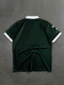 STYNVO 男士夏季休閒字母印花 Polo 衫 - 墨綠色 - 查看 2