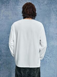 ROMWE MEN Street Life Casual Long Sleeve Sweatshirt, Skull And Wings Print, Suitable For Daily Casual Wear, Autumn Style - White - View 3