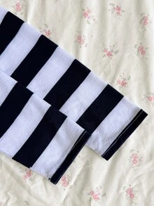 青少年女孩早秋 T-shirt，秋冬萬聖節聖誕派對休閒基礎款鈕扣門襟炭灰色黑色條紋 3 件套 - 彩色 - 查看 4