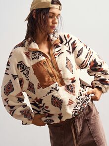 Bohemela Sweatshirt Kasual Wanita Ukuran Besar dengan Motif Geometris, Lengan Panjang Raglan, dan Resleting untuk Musim Dingin. - MultiWarna - View 5