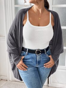 Shapeblank Cardigan Lengan Panjang Wanita Ukuran Besar Warna Polos Kasual Elegan Serbaguna untuk Sehari-hari, Cocok untuk Guru, Acara Formal, dan Keluar Rumah Warna Abu-abu Musim Gugur - Dark Grey - View 4
