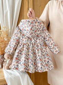 SHEIN Vintaside Kids 女嬰咖啡棕色毛絨內裡連帽卡其色長袖秋冬時尚百搭外套 - 棕色 - 查看 2