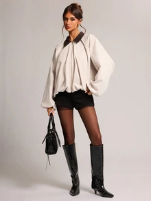 SHEIN BAE Women's Colorblock Zipper Casual Versatile Daily Long Sleeve Jacket - Grey - View 4