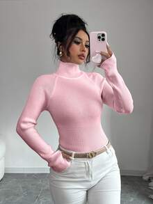 SHEIN Raffinéa Y2K Elegant Outdoor Knitted Pullover Sweater For Travel, Commute, Holiday And Daily Wear - Pink - View 3