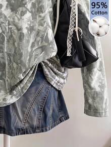 SHEIN EZwear 乾葉植物印花圓領長袖寬鬆版型T恤，適合秋季，學院風 - 彩色 - 查看 5