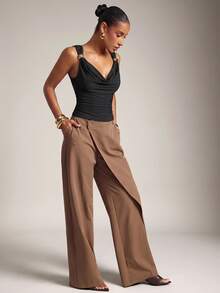 Hauture Women's Basic Casual Office Ruched Shoulder With Gold Decor Cowl Neck Top - Multicolor - View 5