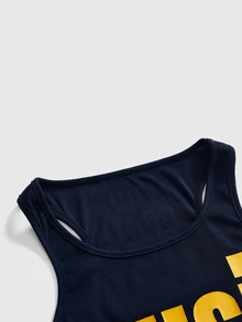 ROMWE Y2K Aesthetic Letter Slogan Graphic Print Women's Racerback Tank Top - Navy Blue - View 3