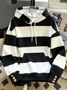 GlowEve Women's Casual Colorblock Striped Hooded Sweatshirt, Autumn/Winter - Black - View 1