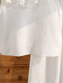 SHEIN Vintaside Kids 2件組少女甜美公主風草莓印花無袖背心與配套長褲套裝，粉色條紋＋3D草莓刺繡＋荷葉領，吸睛設計，適合派對、家庭活動、日常穿著、開學季 - 白色 - 查看 6