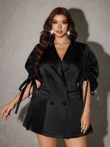 Viva Relle Plus Size Long Sleeve Casual Fashion Commute Cinched Waist Drawstring Thin Blazer - Black - View 4