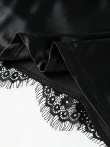 GlowEve CURVE Plus Size Elegant Ruched Lace Patchwork Ruffle Bodycon Skirt Fall - Black - View 5